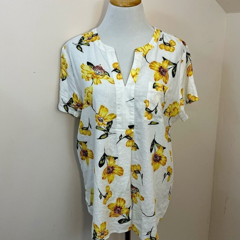 Van Heusen Floral Linen Popover Shirt M